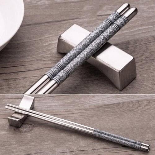 Stainless Steel Chopsticks Chinese Style Length White Flower Vine Pattern Food Sticks Portable Reusable Chopsticks 8.8 inch