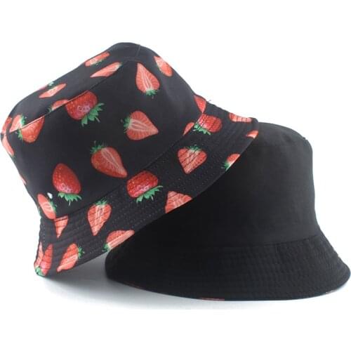Panama Bucket Hat Men Women Summer Bucket Cap Reversible Strawberry Print Bob Hat Hip Hop Gorros Fishing Fisherman Hat