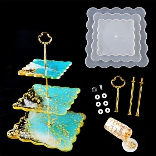 Cake Stand Resin Mold Coaster Silicone Tray Cake Decorating Tools Set Irregular Fruit Food Plate Crystal Epoxy Mould DIY Craft