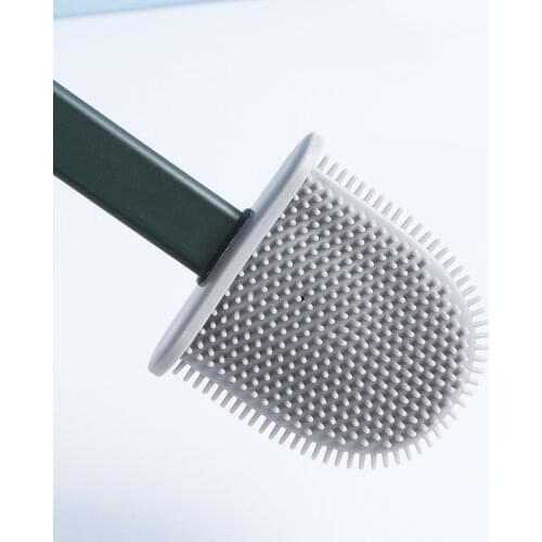 Toilet Brush Water Leak Proof With base Silicone Wc Flat Head Flexible Soft Bristles Brush with Quick Drying Holder Set tools