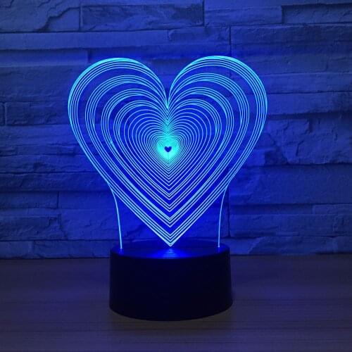 Heart Shape LED 3D Visual Night Light 7 Colors Change Baby Bedroom light Led Night Lamp Acrylic Romantic Wedding Party Decorat