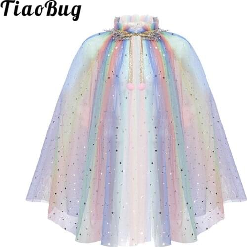 TiaoBug Kids Sparkling Sequin Tulle Princess Cloak Capes Toddlers Girls Halloween Roleplay Carnival Birthday Party Fairy Costume