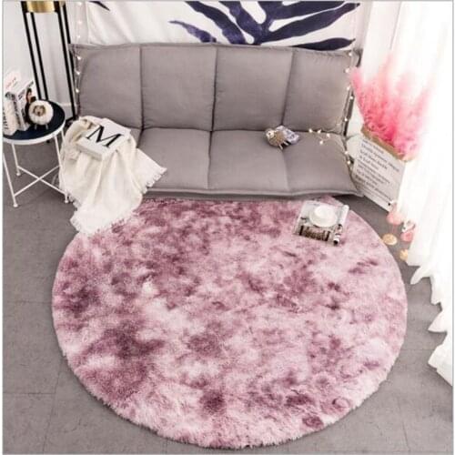 Long Plush Round Carpet Living Bedroom Room Shaggy Silky Rugs Tie-dye Gradient Carpets Nordic Fashion Hanging Basket Floor Mats