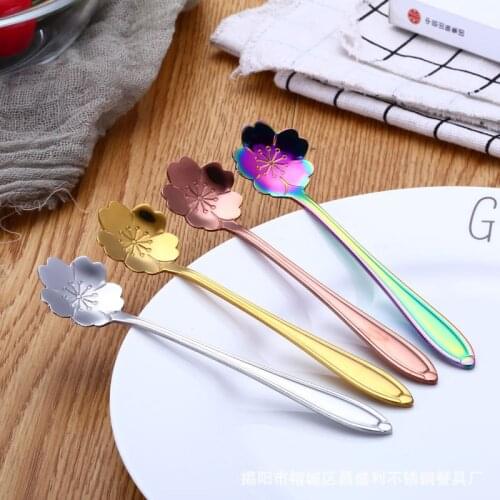 Stainless Steel Cherry Spoon, Rose Magic Color, Gold-plated Petal Dazzling Gold Coffee Spoon