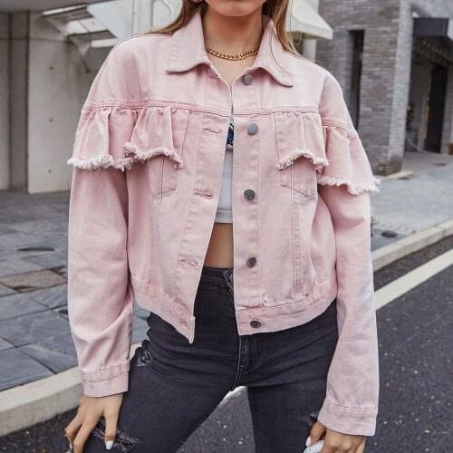 Pink Distressed Patchwork Denim Jackets Women 2021 Korean Casual Harajuku Short Jean Jacket Coats Streetwear Outerwear