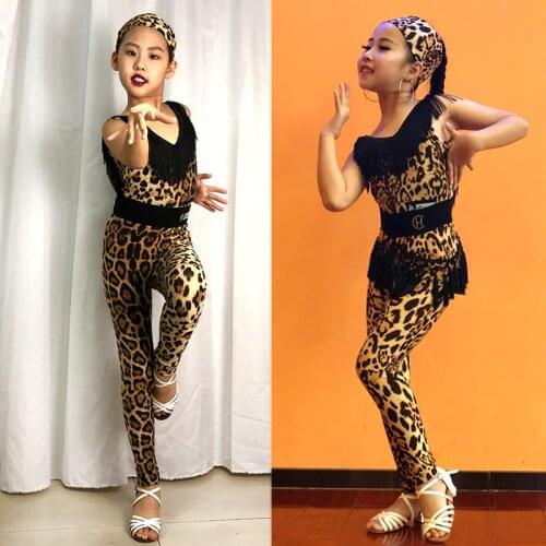 Latin Dance Costumes High-End Tassel Leopard Rompers Jumpsuit Latin Dance Dress Practice Clothes Girls Latin Dance Pants DQS4246