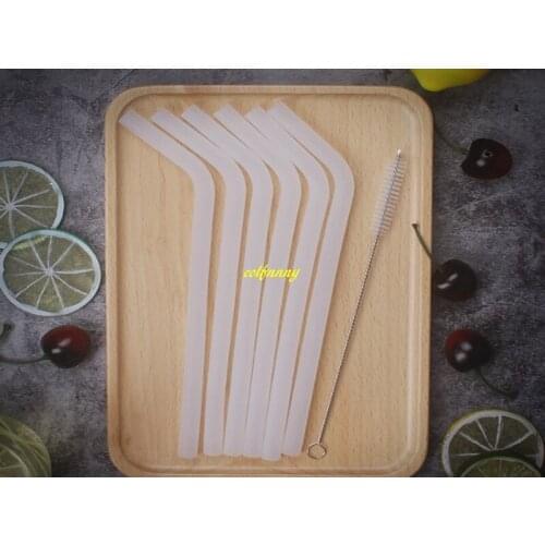 100sets/lot 10*220mm 6pcs Reusable Transparent Drinking Straw Silicone Straws + 1 pcs Cleaner Brush Set