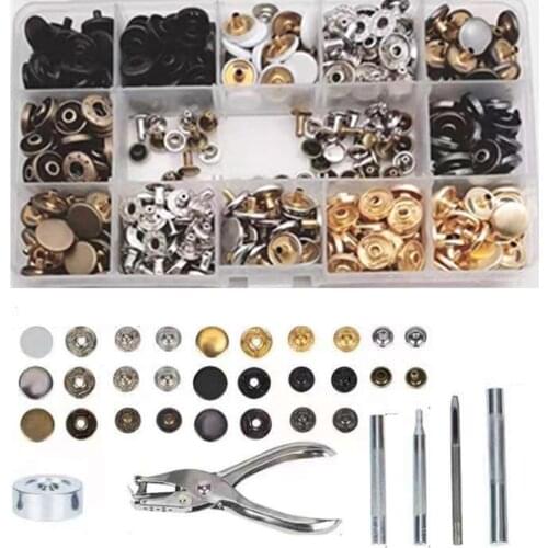 100 pcs snap double cap rivets and 12.5mm snap button Outfit for Coats, trench coats, denim, bags With Fixing Tool