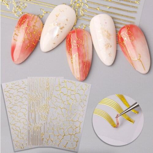 1pc 3D Stickers Decals Ultrathin Nails Art Bronzing Hollow Gilded Gold Geometrical Flowers Leaf Fingernail Solid Decorations