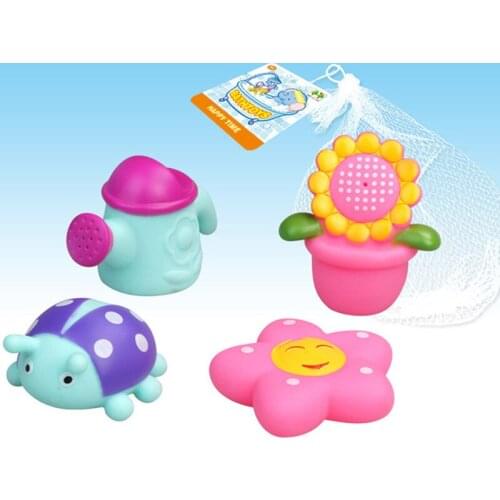 4pcs/lot Lovely Animals Baby Bath Toys Soft Rubber Flower Star Squeeze Sound Squeaky Bathing Play Toy For Kids Children Gifts