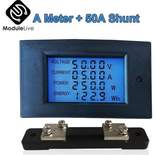 Dc 100V 20A/50A/100A Voltmeter Ammeter Digital LCD Meter 4 in 1 DC Voltage Current Power Energy Detector Test Amperimetro Shunt