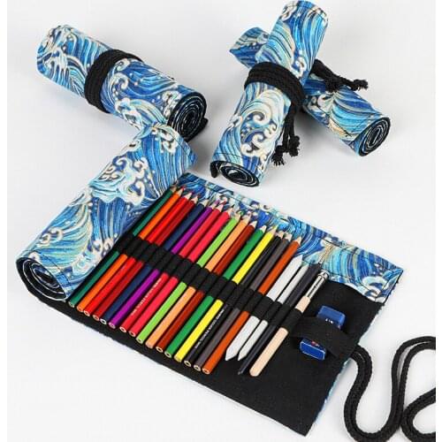 50pcs Fashion Pencil Roll School Pencil Case for Girls Boys Canvas Penal Pencilcase 24/36/48/72 Holes Pen Bag Stationery Pouch
