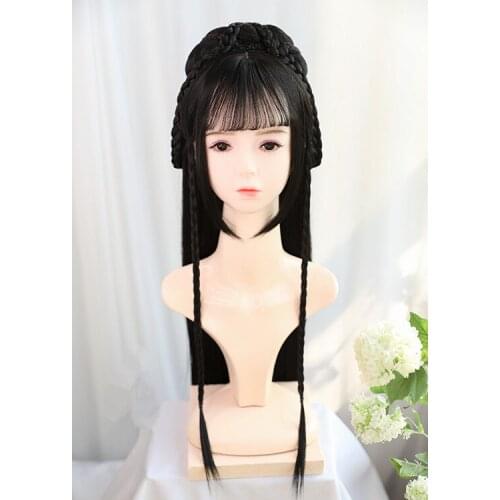 80CM long antique hair for women masquerade party favors han dynasty movie headdress maid cosplay beauty lady festival play