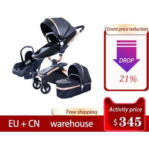 Free Shipping PU Leather 3 in 1 Baby Stroller High Landscape Portable Luxury Carriage Aulon Pram on 2020