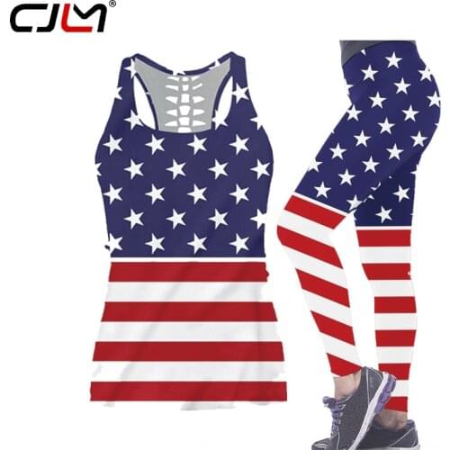 CJLM Design Hollow Tanktop For Women 2020 Summer Sexy Sleeveless Vest Girl Tank Top American Flag Large Size Leggings Set