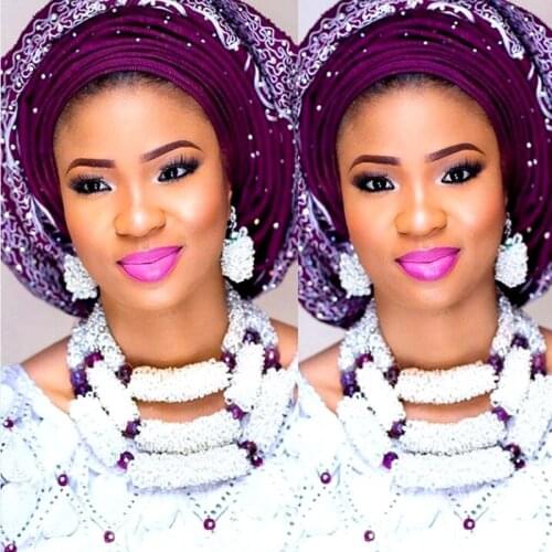 Dudo Jewelry White and Purple Bold Nigerian Beads 3 Layers 100% Sead Beads Handmade Godki Luxury Women Jewelry Set For Women