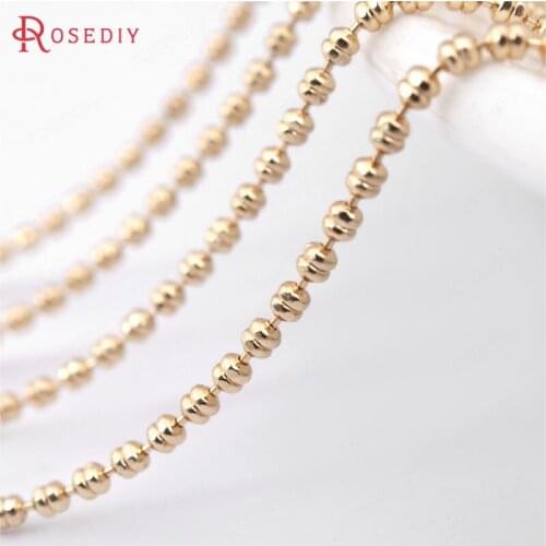 F610)2 Meters 1.5mm 24K Champagne Gold Color Copper Double Flat Beads Necklace Chains High Quality Jewelry Findings Accessories