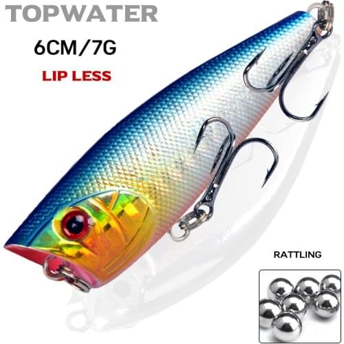 Hot Sale 1pcs Hard Poper Fishing Lures 6cm/7g Topwater Fishing Bait 6# Treble Hooks Fishing Tackle