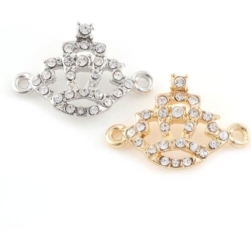 17*26mm Crystal Crown Floating Charms Silver Rhinestone Alloy Crown Connector Charm Pendant for DIY Bracelet Jewelry Making