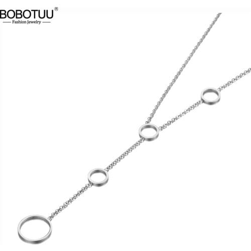 BOBOTUU Goth Titanium Steel 4Pcs Lovely Circle Charm Pendant Necklace Jewelry Bohemia Birthday Party Necklace For Women BN20093
