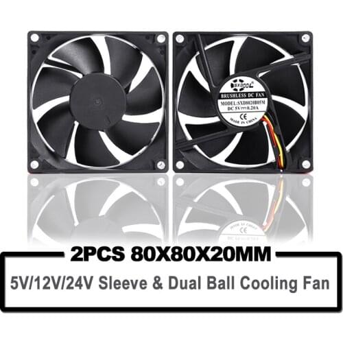 SXDOOL 2pcs DC Cooler Sleeve Ball Bearing Fan 5V 12V 24V 80mm 8020 2Pin 3pin For Computer Cases And CPU Coolers cooling fan