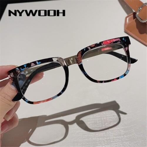NYWOOH Metal Square Glasses Frames Men Women Fashion Printing Eyeglasses Vintage Optical Myopia Frames Unisex
