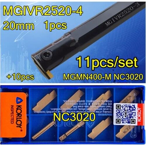 MGIVR2520-4 Inner hole slot CNC Turning tool 1pcs + 10pcs MGMN400-M NC3020=11pcs/set Machining steel Free shipping