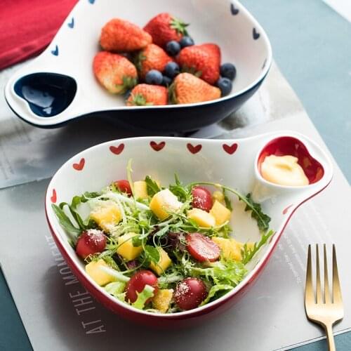 Baked Rice Bowl with Heart-shaped Handle Oven Baking Creative Gourd Scoop Salad Bowl Noodle Soup Bowl