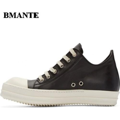 Bmante Genuine Leather Men Shoes Solid Black Lace-up Flats Gothic Owen Ro Luxury Trainers Male Adult Casual Sneakers High Street