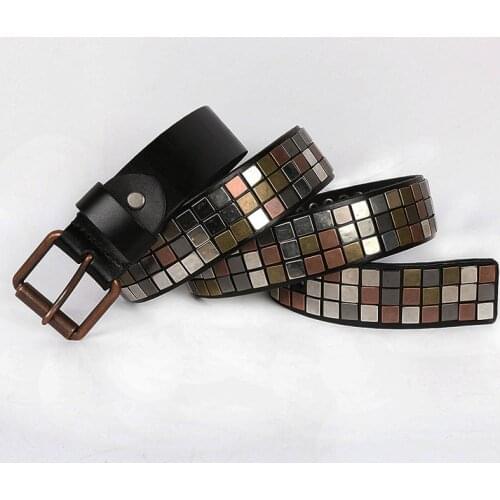 Ta-weo) Men Genuine Leather Belt, New Arrival Fashion Square Rivets Men Personality Belts Jeans Cowboy Belt