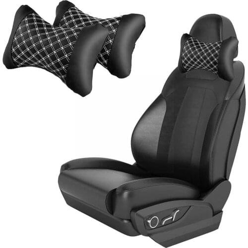 Soft Comfortable Leather Car Neck Pillow Protection Headrest Rest Auto Bone Design Safety Pillow Universal Black Support Pi U5I9