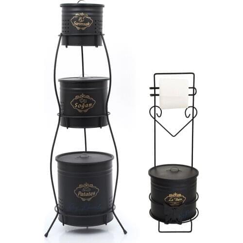 3 layer Standing Potato Onion Garlic Bucket Garbage Bucket Toilet paper holder Kit Set-Black