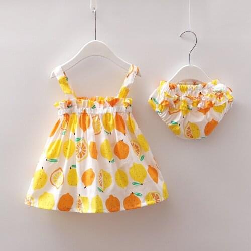 NEW Newborn Baby Girls Clothes Sleeveless Dress+Briefs 2PCS Outfits Set Lemon Printed Cute Clothing Sets Summer Sunsuit 0-24M
