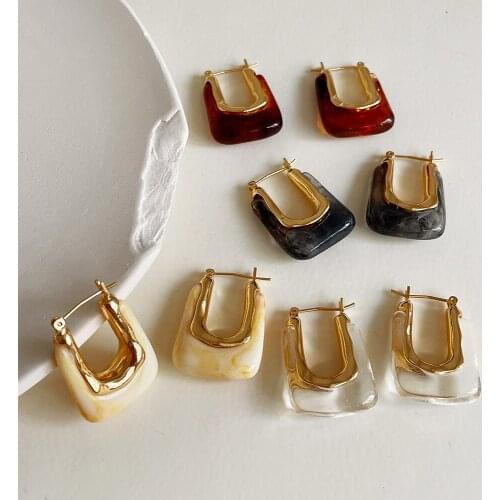 ZN New Vintage Acrylic Metal Splice Geometric Earrings For Women Fashion Ear Buckle Earrings Jewelry Party Gift