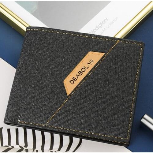 New wallet men wallet mens canvas pattern youth horizontal wallet thin wallet casual pu wallet