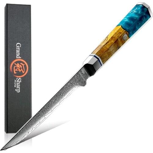 5.7 Inch Filleting Knife Fish Boning Knife Damascus Steel Knife Sushi Bone Meat Fish Fruit Vegetable Cutting Tools GRANDSHARP