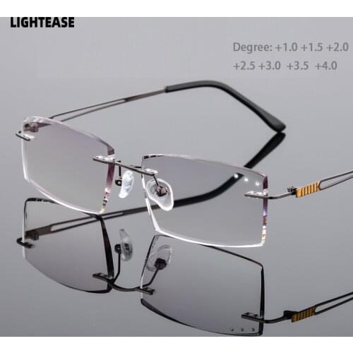 New Luxury Reading Glasses Men Rimless Diamond Cutting Frame Square Glasses Men Anti-blue Light Presbyopia Eyeglasses With Box
