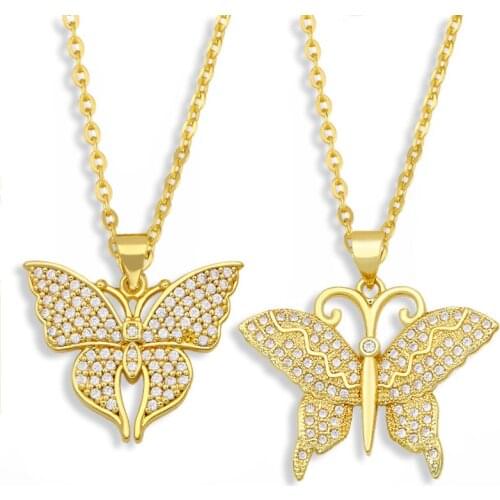 FLOLA CZ Pave Zirconia Butterfly Chain Necklace For Women Crystal Stone Pendant Necklace Bling Wholesale Jewelry Gifts nkes93
