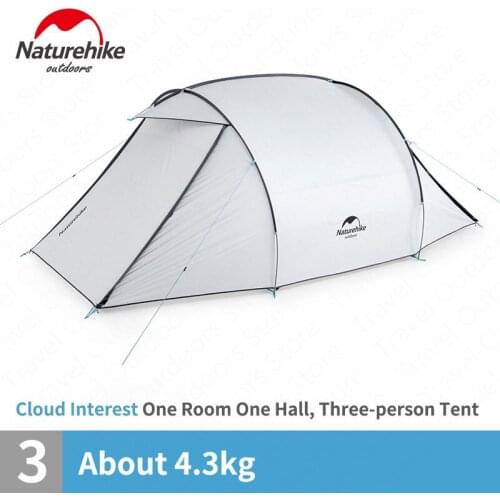Naturehike Park Camping Tent 3 Preson Two-way Door Large Hall Family Tent Sunscreen Waterproof Family Travel Camping Hiking