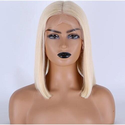 Remy Human Hair Lace Front Wig Bob style Brazilian Hair Straight Blonde Wig 150% Density Best Quality Thick Middle Part Bob Wig