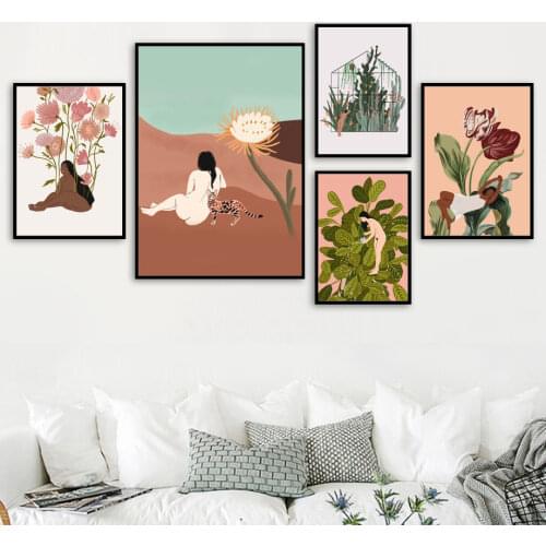Rose Cactus Monstera Abstract Woman Body Wall Art Canvas Painting Nordic Posters And Prints Wall Pictures For Living Room Decor