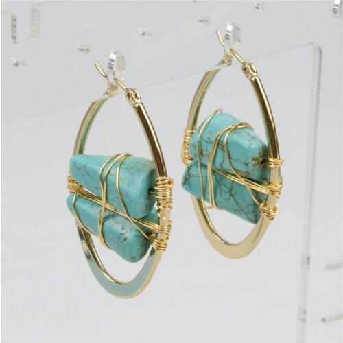 Fashion Blue Turquoise Hoop Earrings for Women Drop Earring Jewelry Handmade Fine Jewellery Gifts Vintage Boho Gypsy Earrings