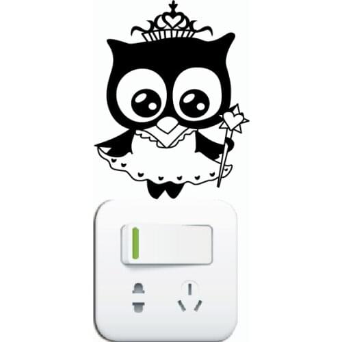 Owl-10 Owl Princess with Crown Light Switch Sticker Cartoon Animal Vinyl Wall Stickers Home Wallpaper