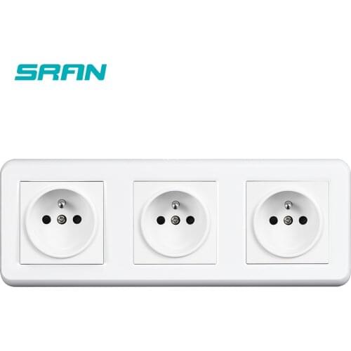 SRAN FR Standard power socket 16A 250V white flame retardant PC panel with iron plate and Iron claw wall sockets strip 3 Outlet