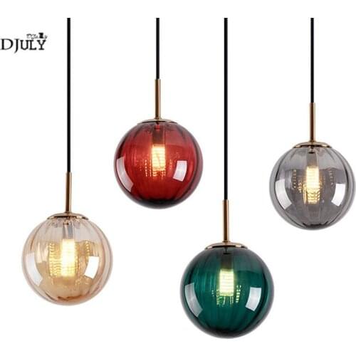 Postmodern design colorful glass ball copper pendant lights for restaurant cafe bar art deco bedroom led luminaire hanging lamp