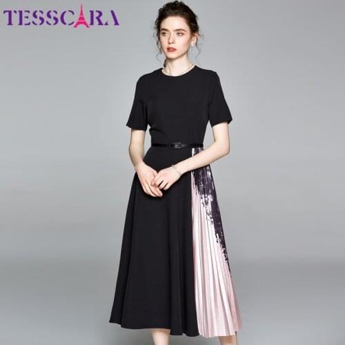 TESSCARA Women Summer Elegant Dress Festa High Quality Office Party Robe Femme Vintage Designer Evening Vestidos Plus Size S-3XL