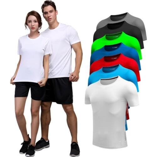 High quality spandex Men Women Running T Shirt Quick Dry Fitness Shirt Training exercise Clothes Gym Sports Shirts Tops