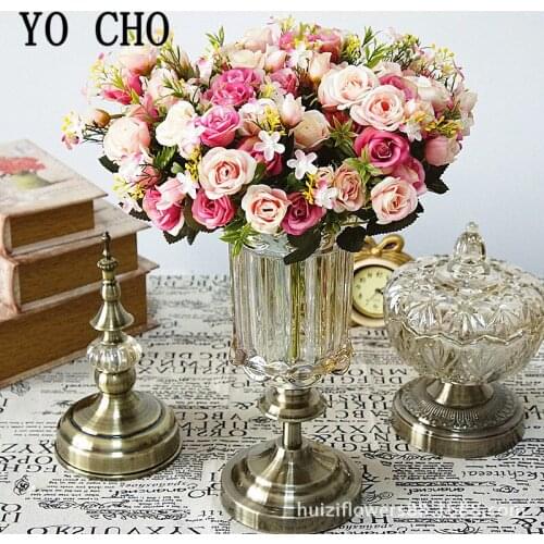 YO CHO 10 Heads Fake Rose Artificial Silk Flower DIY Bouquet Party Home Wedding Table Decor Flower Arrangement Mini Rose Flowers