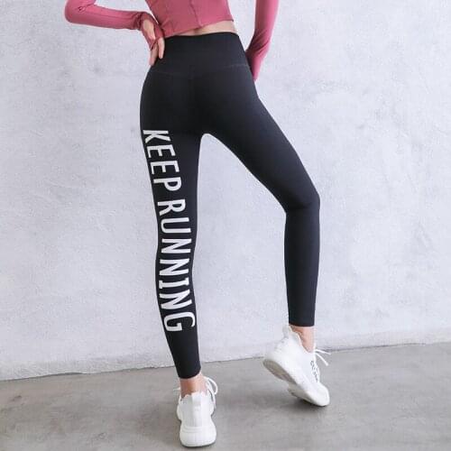 Zhangyunuo Letter Printing Tight High Waist Yoga Leggings Sport Solid Women Fitness Sexy Gym Pant High Elastic Lift Hip Trousers