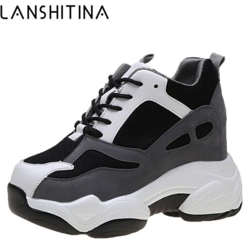 2020 Fashion Chunky Women Sneakers Shoes Woman Lace-up Vulcanized Shoes Platform Casual Shoes Breathable White Autumn Dad Shoes